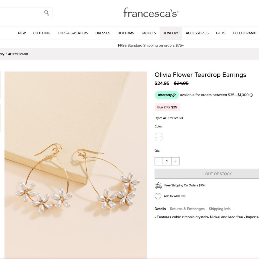 Francesca's Gold and Pearl Flower Hoop Earrings - Picture 8 of 8